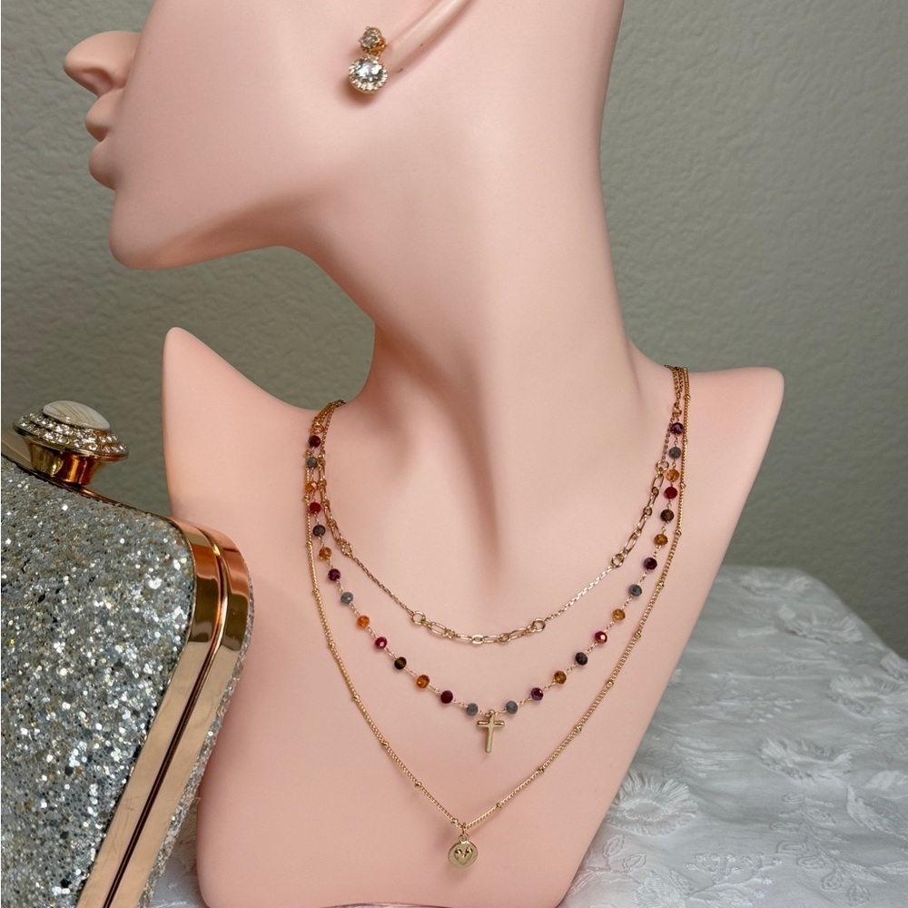 ⚜️🔥 Gold Multicolor Layered Necklace Set - Picture 6 of 8